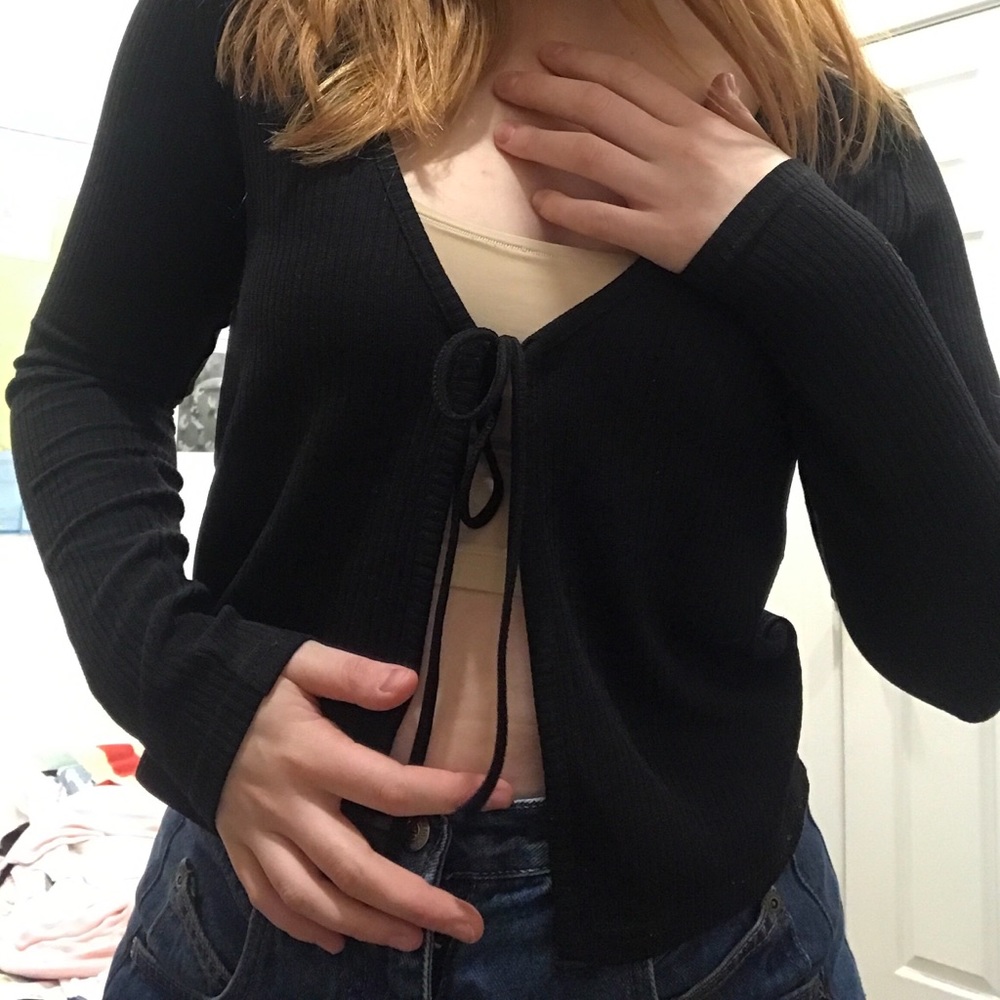 Black Tie-Front Top - Picture 1 of 6